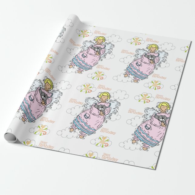 Happy Birthday Wrapping Paper Cat Lady Birthday (Unrolled)