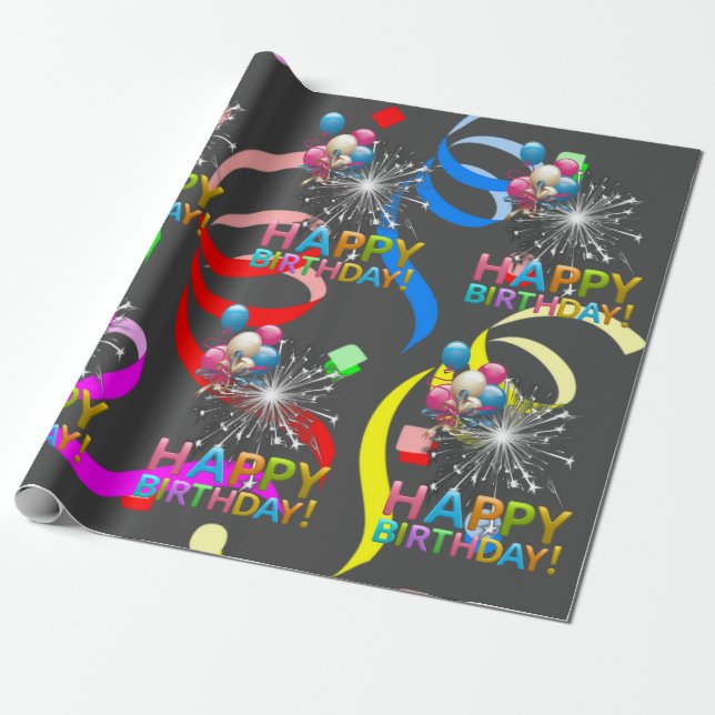 Happy Birthday Wrapping Paper Confetti (Unrolled)