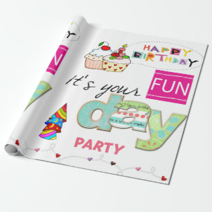 Happy Birthday Wrapping Paper FUN Cupcake