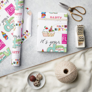 Happy Birthday Wrapping Paper FUN Cupcake