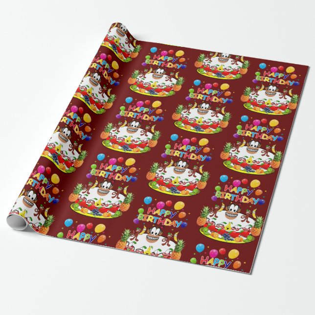Happy Birthday Wrapping Paper Monkeys (Unrolled)