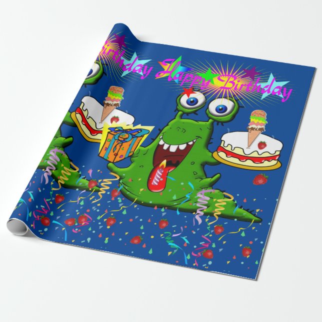 Happy Birthday Wrapping Paper Monster (Unrolled)