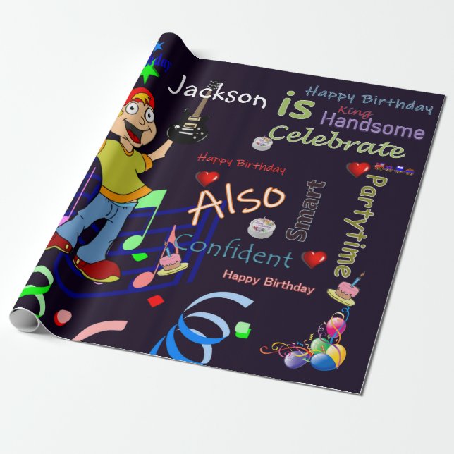 Happy Birthday Wrapping Paper Musician Guitar (Unrolled)