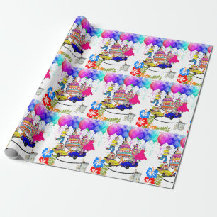 Happy Birthday Wrapping Paper Over the Hill