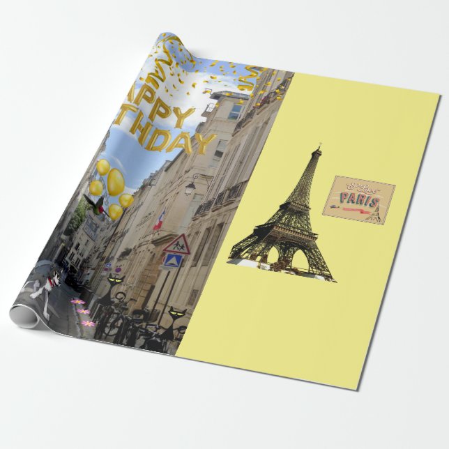 Happy Birthday Wrapping Paper Paris France (Unrolled)