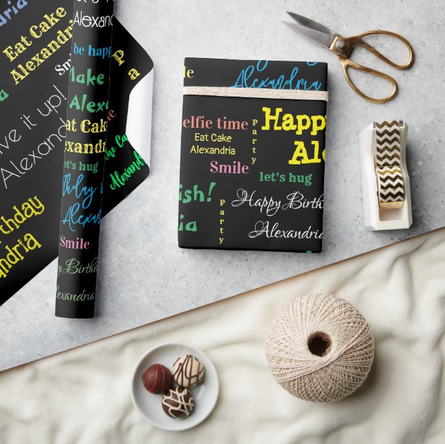 Happy Birthday Wrapping Paper Personalised Name  (Crafts)