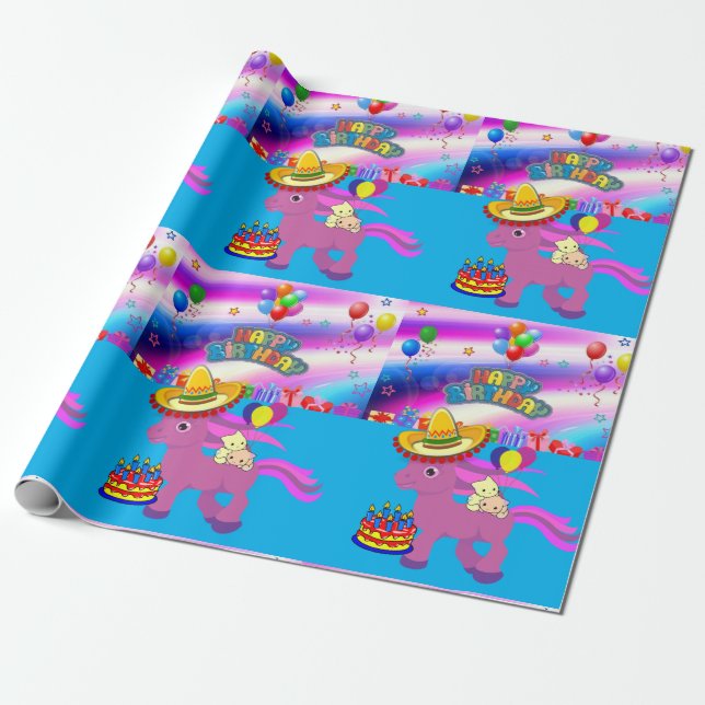 Happy Birthday Wrapping Paper Pony (Unrolled)