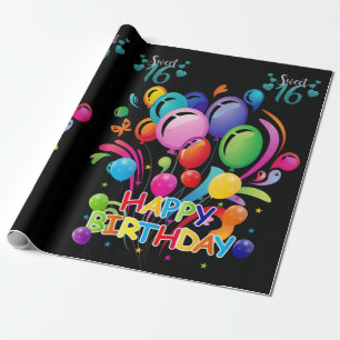 Happy Birthday Wrapping Paper Sweet Sixteen
