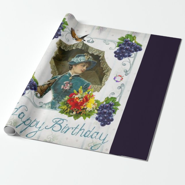 Happy Birthday Wrapping Paper Victorian (Unrolled)