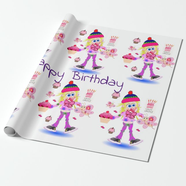Happy Birthday Wrapping Paper Wacky Girl (Unrolled)