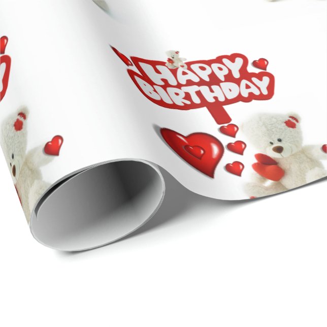 Happy Birthday Wrapping Paper White Teddy Bear (Roll Corner)
