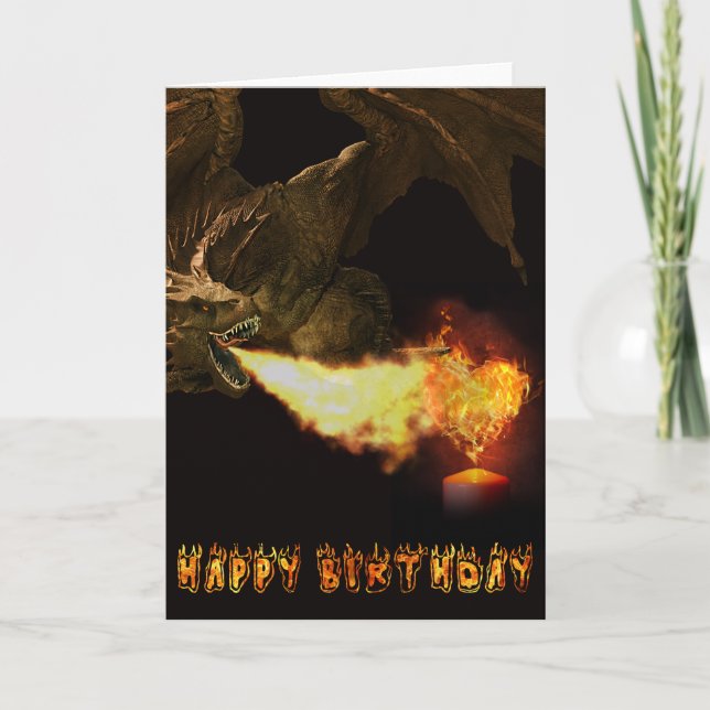 Happy Birthday Wyvern Dragon Lover Fire Card (Front)