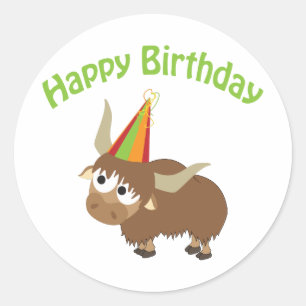 Happy Birthday Yak Classic Round Sticker