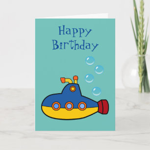 Happy Birthday - Yellow and Blue Toy Submarine Card