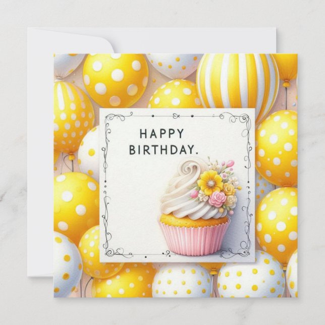 happy birthday yellow balloons card  (Front)