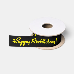Happy Birthday! Yellow Casual Medium Script Satin Ribbon
