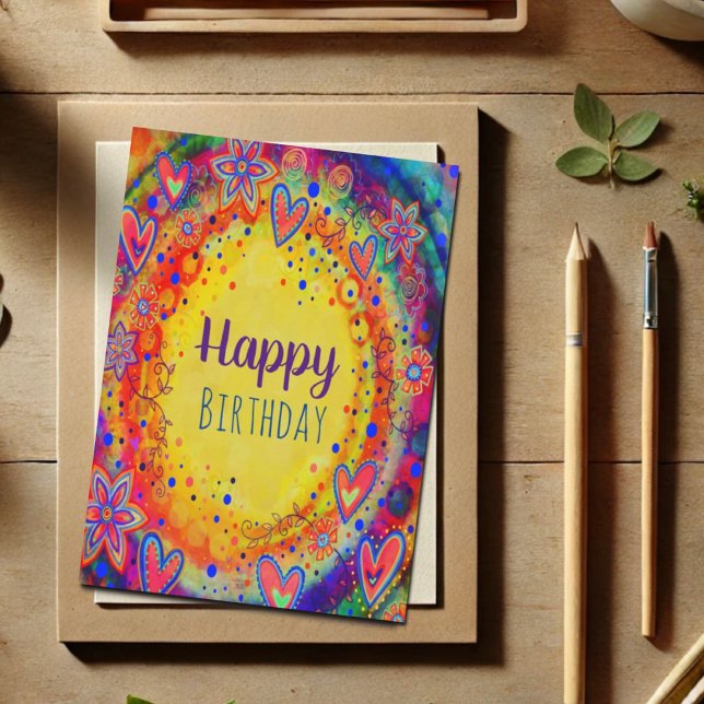 Happy Birthday Yellow Cheerful Fun Inspirivity  Card (Creator Uploaded)