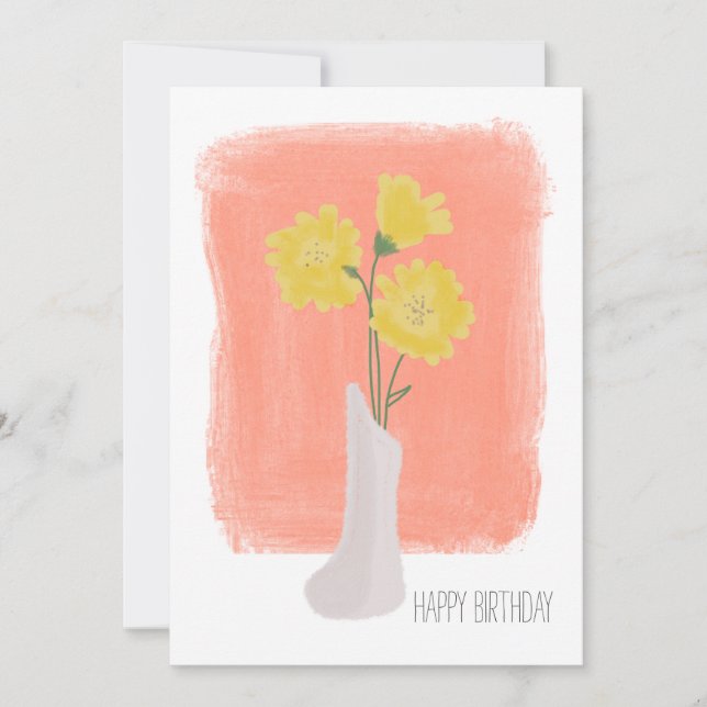Happy Birthday Yellow Florals Brush Stroke Card (Front)