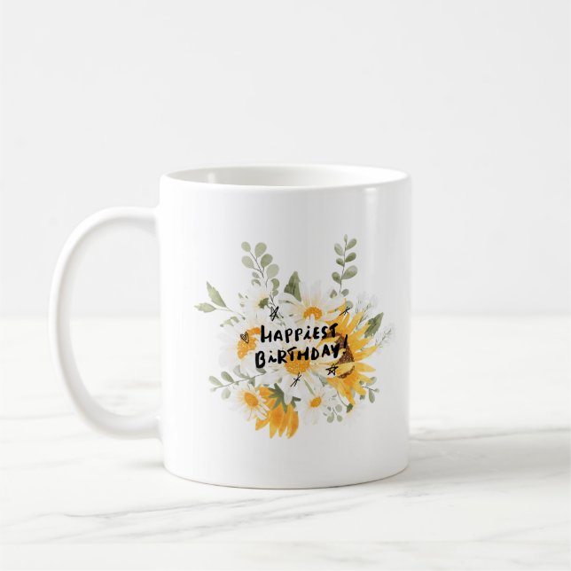 Happy birthday yellow flower coffee mug (Left)