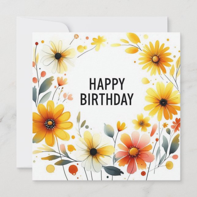 happy birthday yellow flower frame card  (Front)