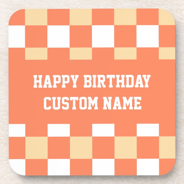 Happy birthday yellow gingham  coaster (Front)