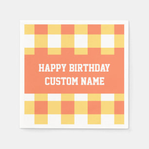 Happy birthday yellow gingham napkin
