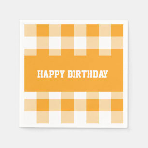 Happy Birthday Yellow Gingham  Napkin