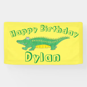 Happy Birthday Yellow Green Alligator Crocodile Banner