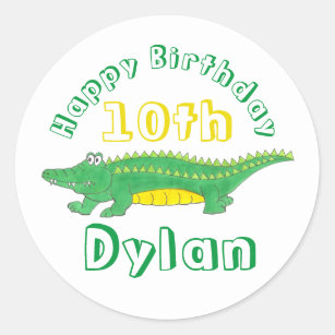 Happy Birthday Yellow Green Alligator Crocodile Classic Round Sticker