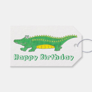 Happy Birthday Yellow Green Alligator Crocodile Gift Tags