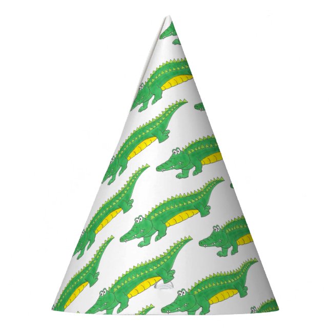 Happy Birthday Yellow Green Alligator Crocodile Party Hat (Left)