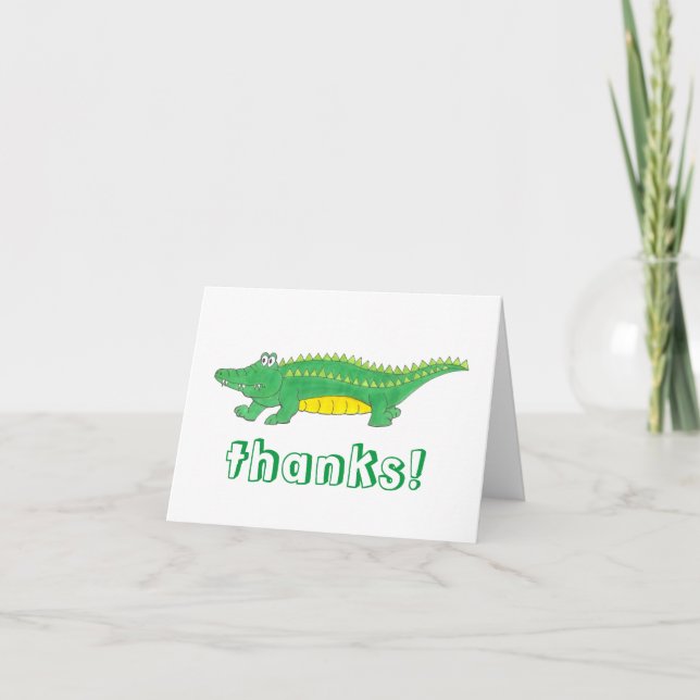 Happy Birthday Yellow Green Alligator Crocodile Thank You Card (Front)