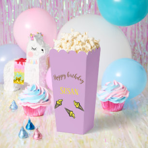 Happy birthday yellow ice cream on purple favour box