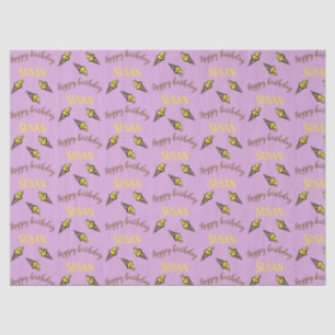 Happy birthday yellow ice cream on purple tissue paper