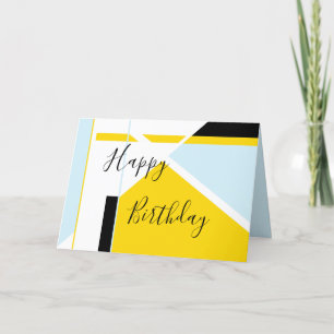 Happy Birthday Yellow Light Blue Black White Card