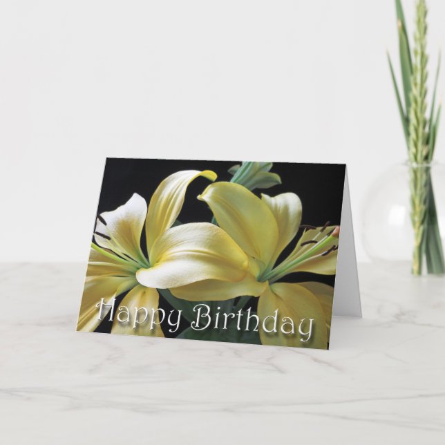 Happy Birthday Yellow Lily Flower Card (Front)