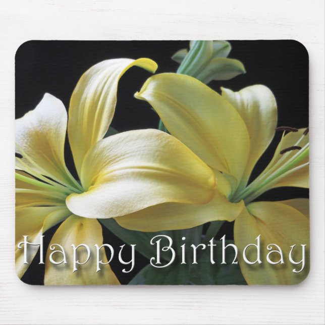 Happy Birthday Yellow Lily Flower Mouse Mat (Front)