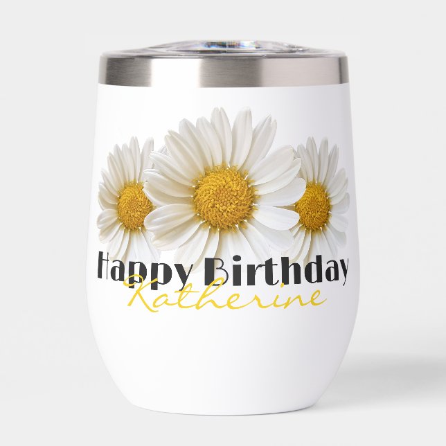 Happy Birthday Yellow Name White Daisies (Front)