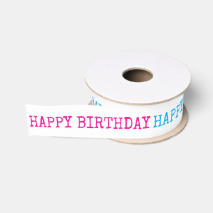Happy Birthday Yellow Orange Pink Blue Typography Grosgrain Ribbon