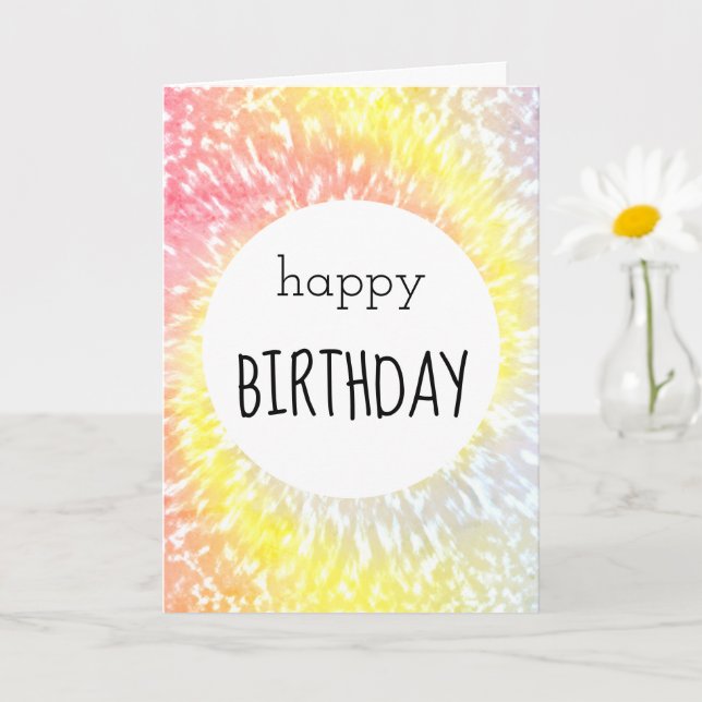 Happy Birthday Yellow Orange Tie Dye Hippie Card (Small Plant)