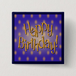 Happy Birthday Yellow Polka Dot Text Blue 15 Cm Square Badge