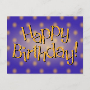 Happy Birthday Yellow Polka Dot Text Blue Bkgrd Postcard