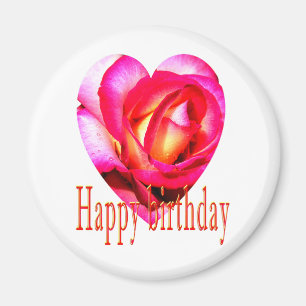 Happy birthday yellow red rose heart magnet