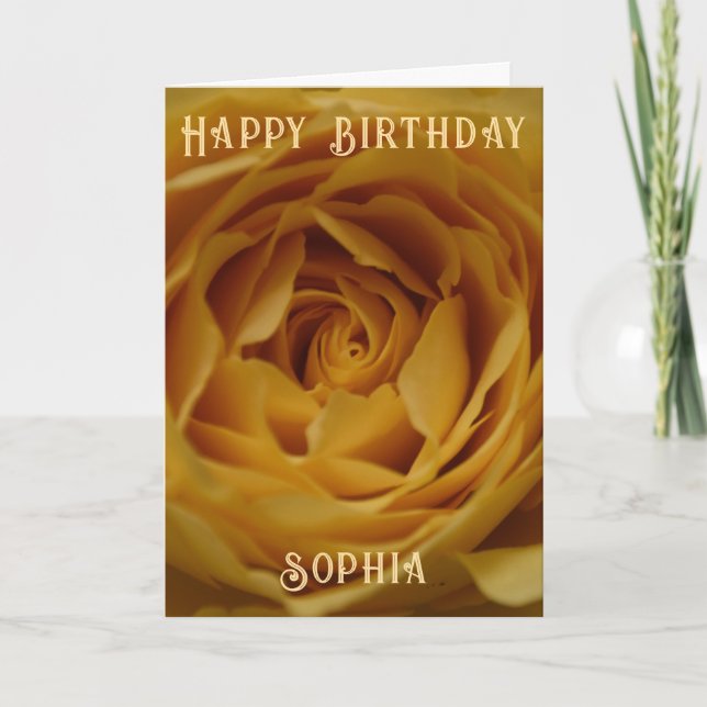Happy Birthday Yellow Rose Personalizable Card (Front)