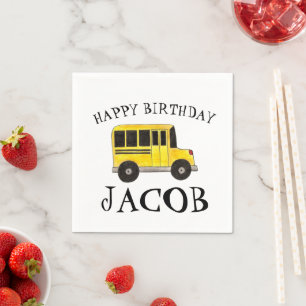 Happy Birthday Yellow School Bus Teacher Education Napkin