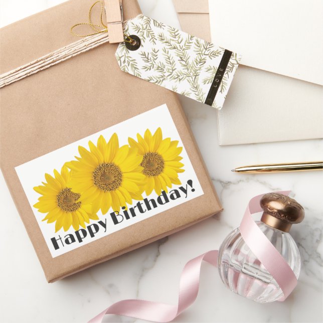 Happy Birthday Yellow Sunflowers Rectangular Sticker (Gifting)