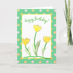 Happy Birthday Yellow Tulip Floral Art  Card