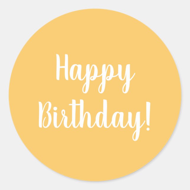 Happy Birthday Yellow White Typography Classic Round Sticker (Front)
