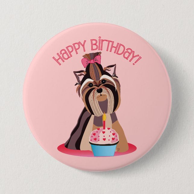 Happy Birthday Yorkie 7.5 Cm Round Badge (Front)