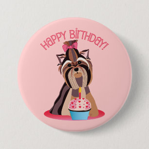 Happy Birthday Yorkie 7.5 Cm Round Badge